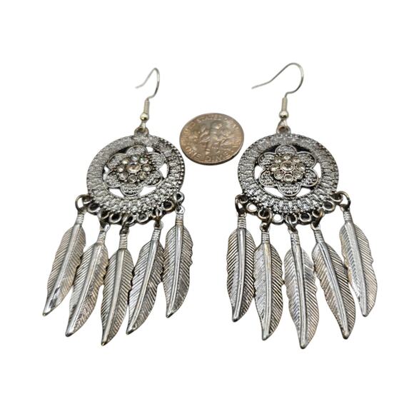 Pierced Earrings Dreamcatcher Mystical Symbol Silver Tone Dangle Drop Fashion - Picture 2 of 5